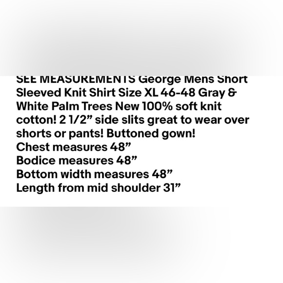 George Mens Short Sleeved Knit Shirt Size XL 46-48 Gray & White Palm Trees New - Picture 8 of 8